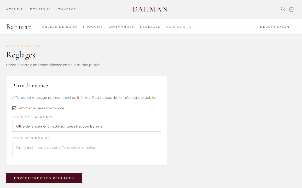 Bahman — Boutique E-commerce Premium — visuel 4