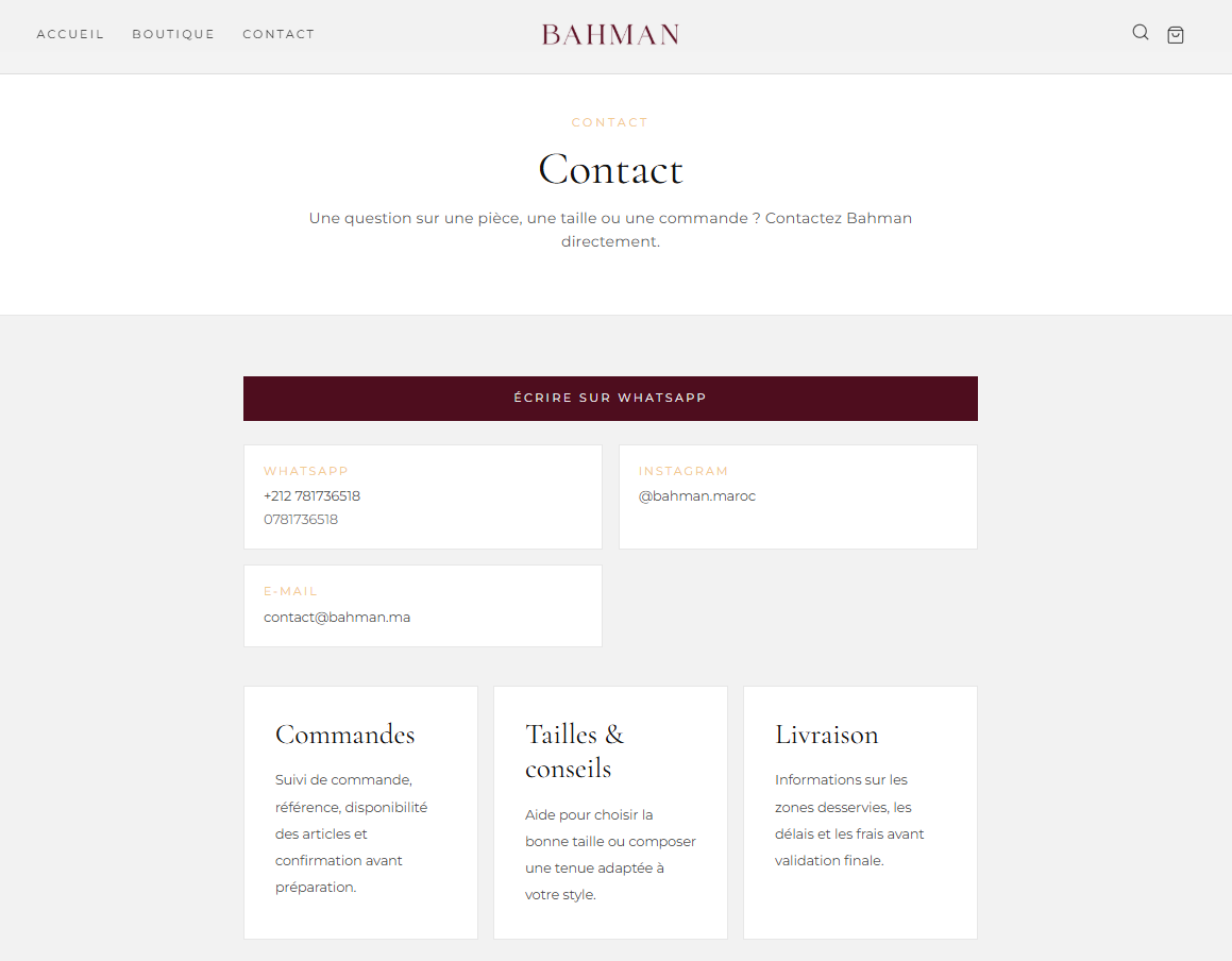 Bahman — Boutique E-commerce Premium — visuel 5
